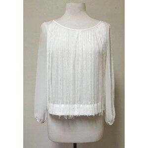 San Joy White Blouse With Fringes For Women Size M